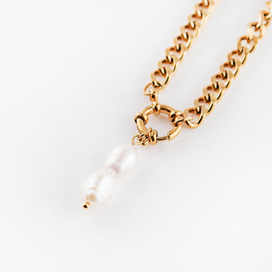 Double Pearl Cuban Charm Necklace | Swim In Jewelry
