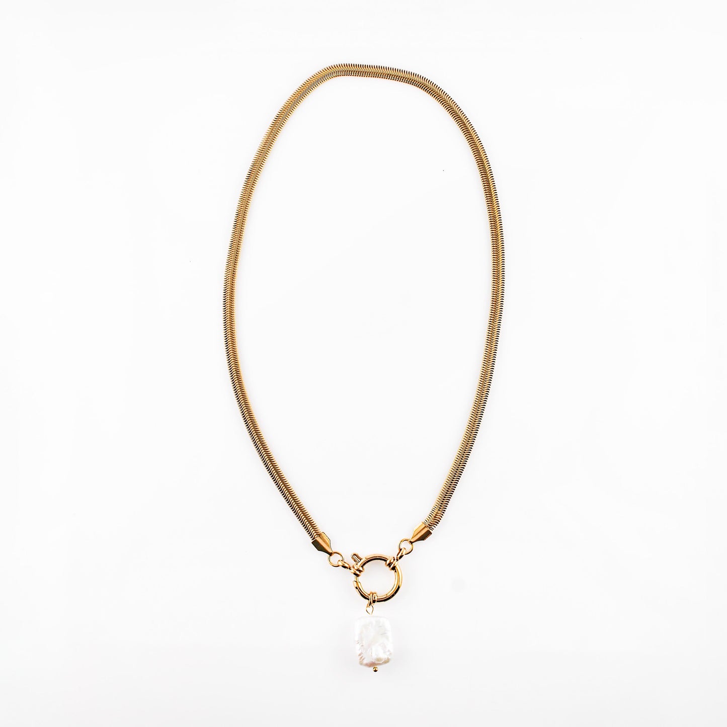 Flat Pearl Snake Chain Charm Necklace | Swim In Jewelry